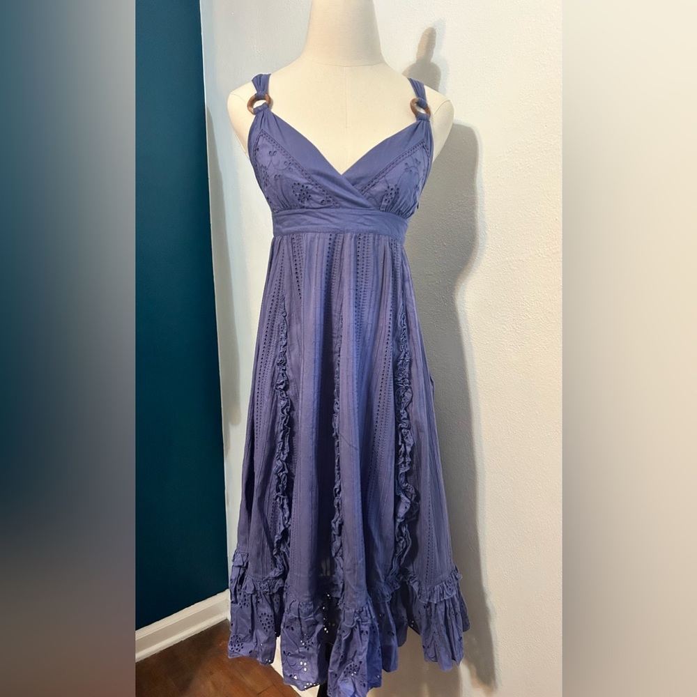 Anthropologie Lithe Savannah Periwinkle Eyelet Ruffle Knee-Length Dress size 0